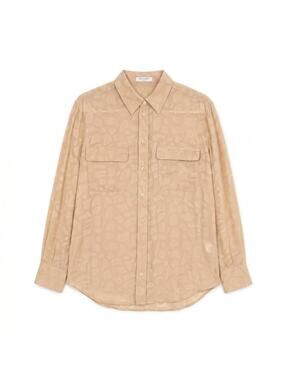 100% Silk Equipment Femme “Savannah” Silk Blouse Neutral Textured Print